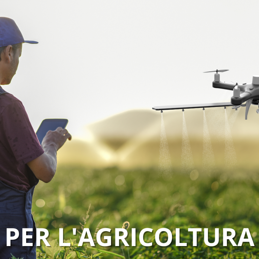 contadino che usa il drone per inaffiare il campo al corso studio aschei